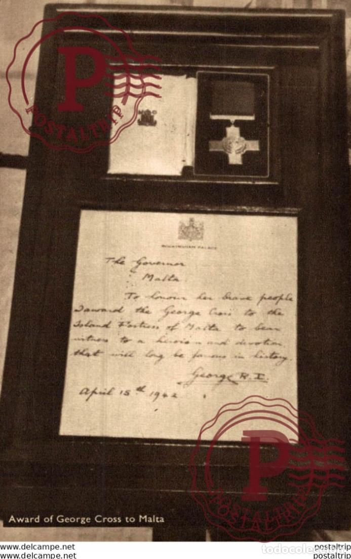 Postales: AWARD OF GEORGE CROSS TO MALTA. MALTA.