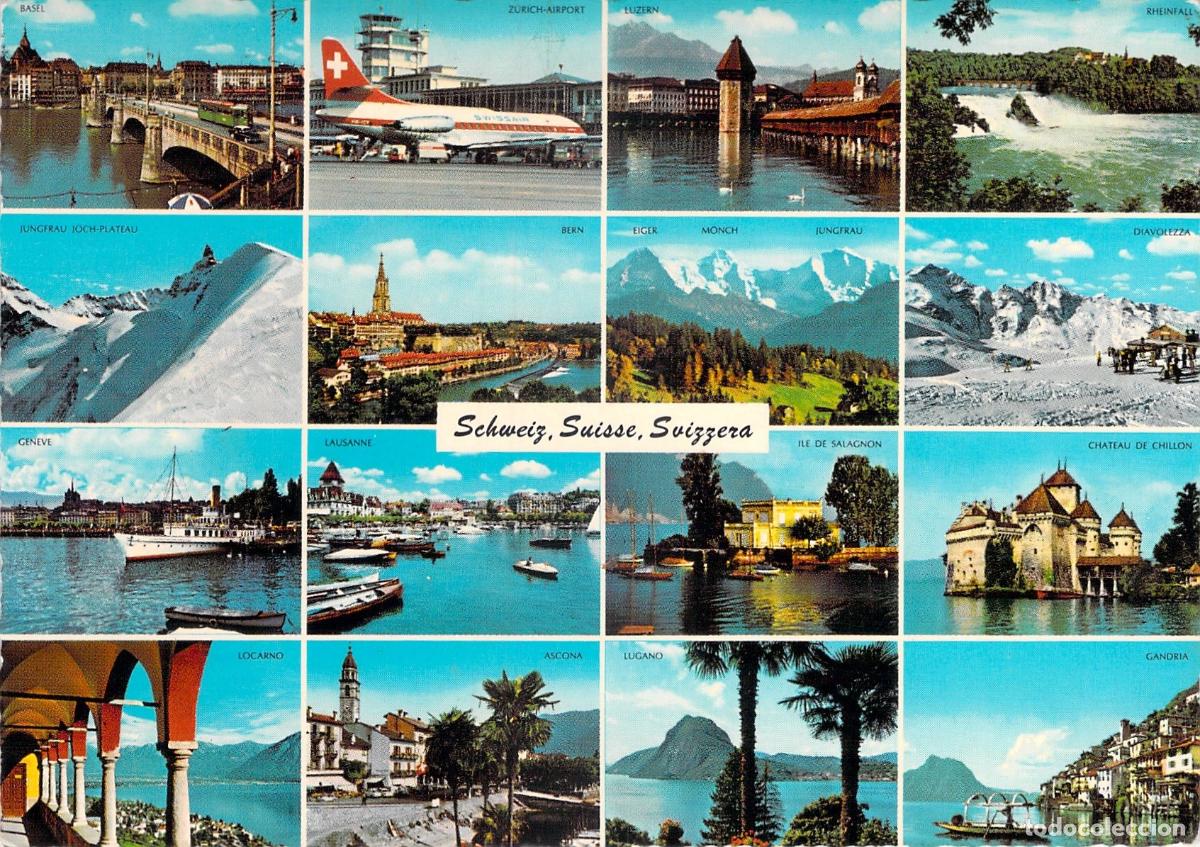 Postales: Postal de Suiza: M&uacute;ltiples paisajes alpinos y ciudades