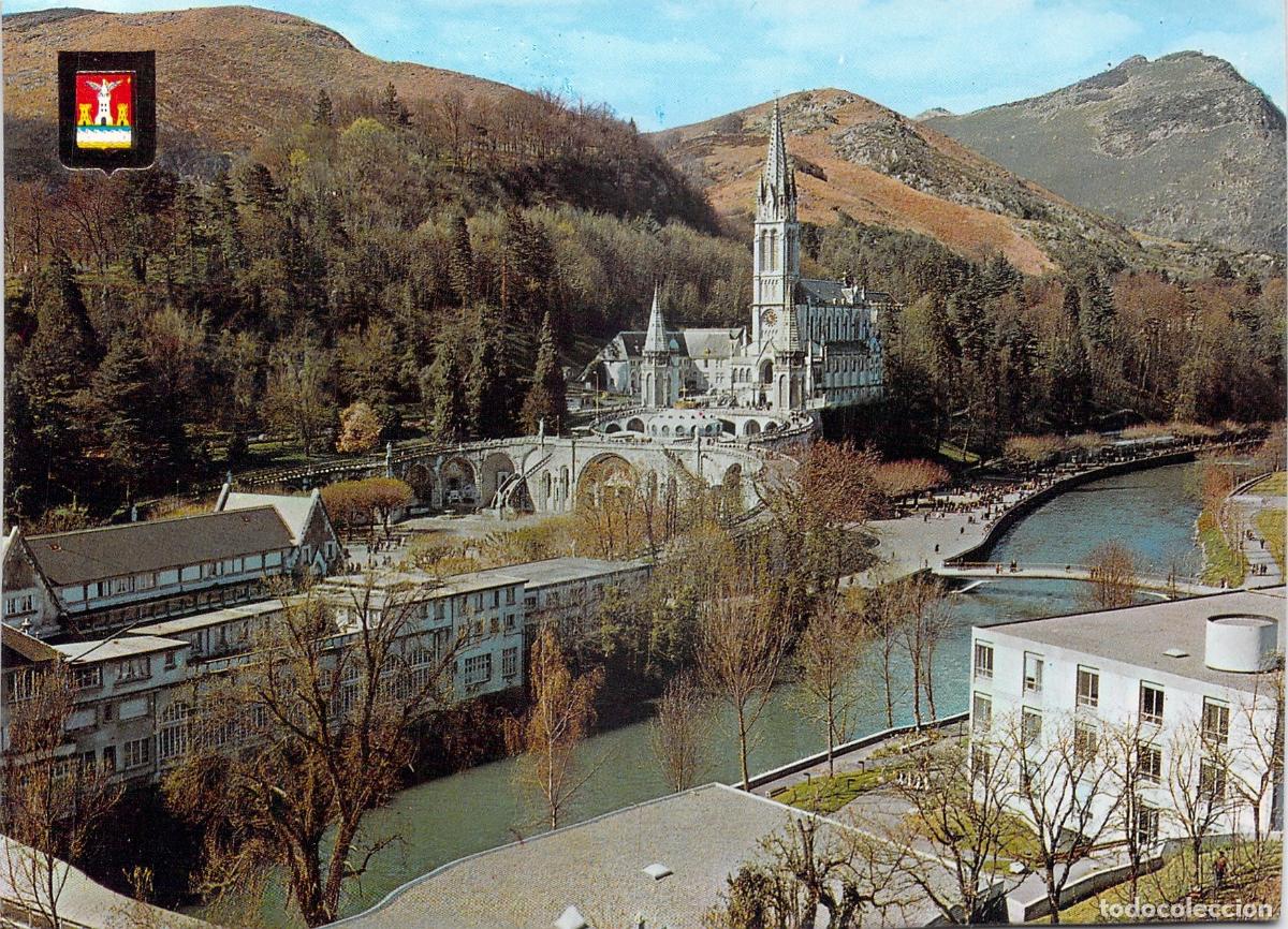 Postales: Postal de Lourdes, Bas&iacute;lica y R&iacute;o Gave