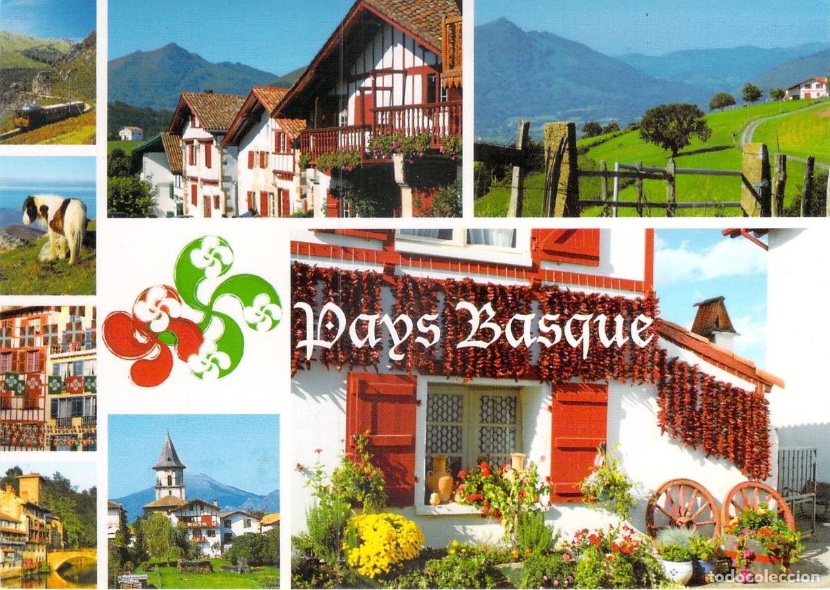 Postales: Postal del Pa&iacute;s Vasco con paisajes y arquitectura tradicional