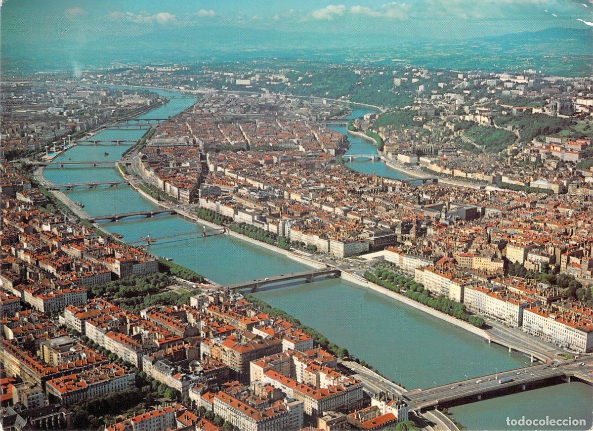 Postales: Postal de Lyon, Francia, Vista A&eacute;rea del R&iacute;o R&oacute;dano y Saona