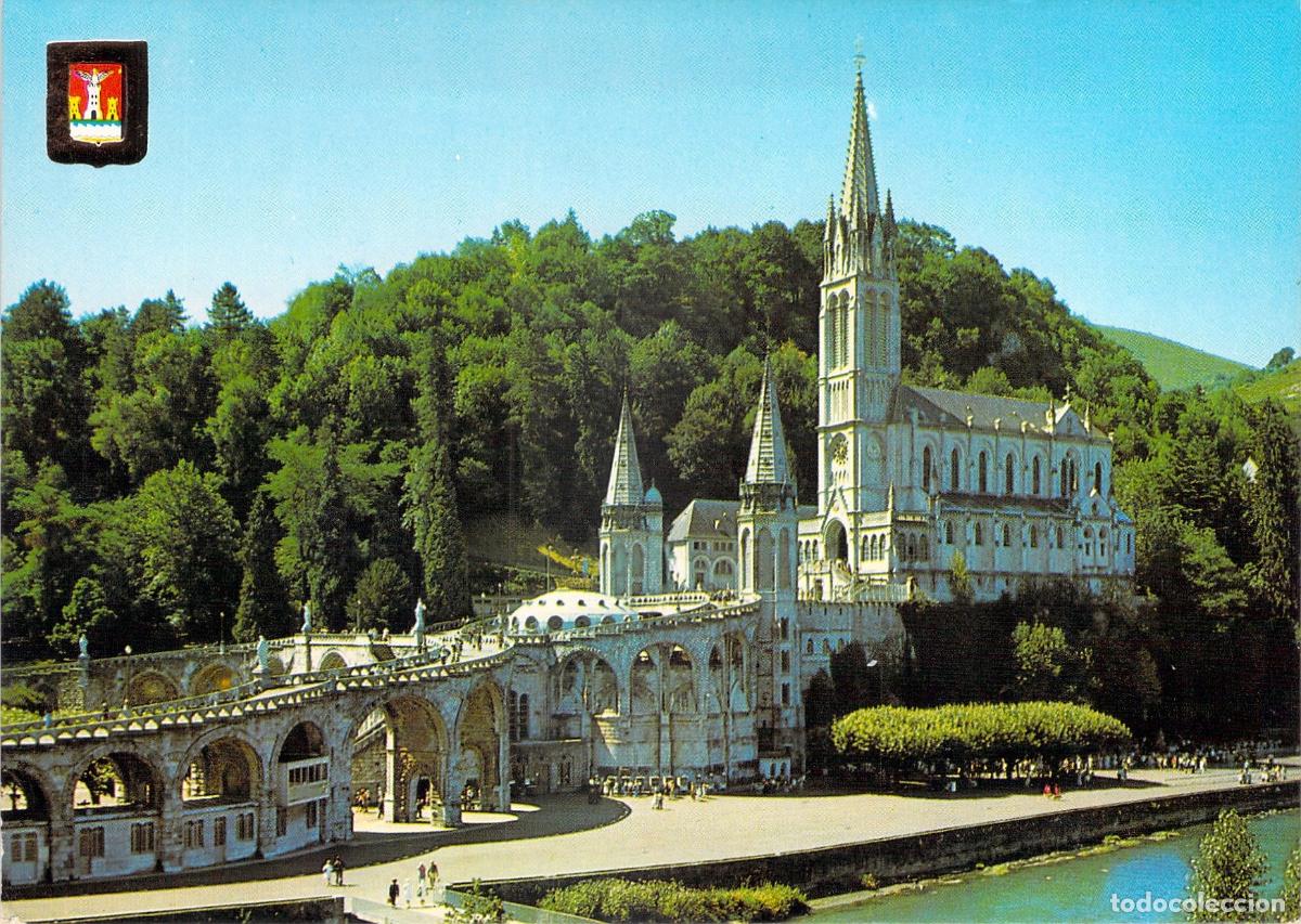 Postales: Postal de la Bas&iacute;lica y el r&iacute;o Gave en Lourdes