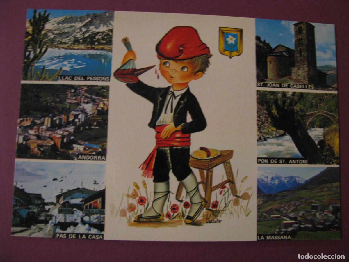 Postales: POSTAL DE ANDORRA. DIFERENTES ASPECTOS. DIBUJO DE CASTA&Ntilde;ER.