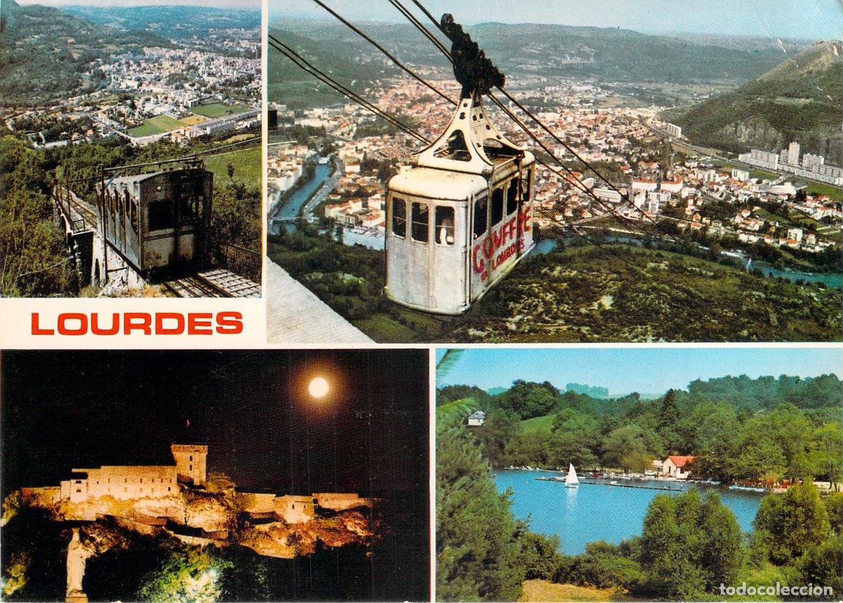 Postales: Postal de Lourdes, vistas m&uacute;ltiples de la ciudad y el castillo