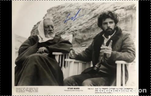 Postales: LA GUERRA DE LAS GALAXIAS, postales (lote de 3 id&eacute;nticas) con firma de George Lucas (replica).
