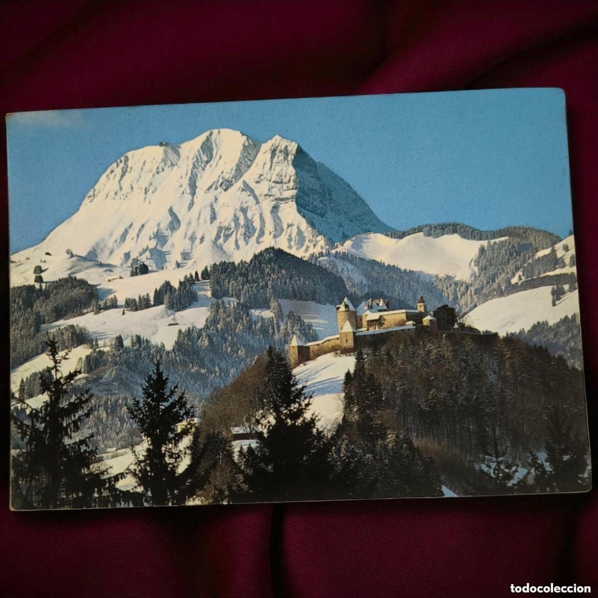 Cartoline: Antigua Postal Ch&acirc;teau De Gruy&egrave;re Y Mol&eacute;son &ndash; Paisaje Alpino Suizo