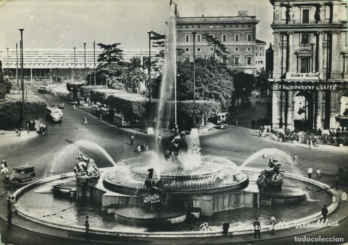 Postales: N&ordm; 370-ROMA. Plaza Exedra y Estaci&oacute;n Termini. Circulada en 1962. ED. FOTORAPIDA TERNI