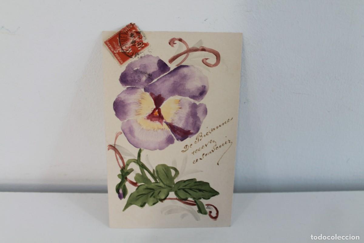 Postkarten: POSTAL FANTASIA FRANCESA FLOR PINTADA A MANO EN ACUARELA 1916 GRAN GUERRA IGM