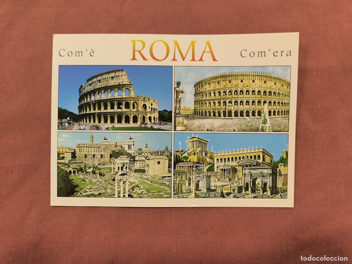 Postales: Postal Roma Com'&egrave; Com'era &ndash; Coliseo y Foro Antes y Ahora Italia
