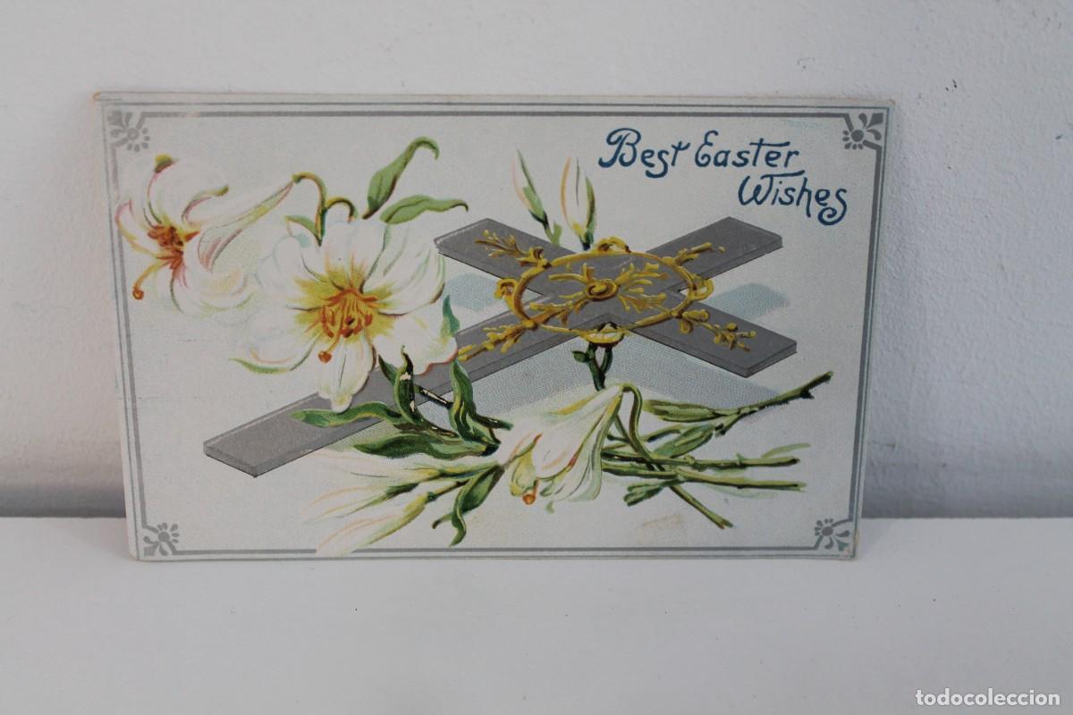 Postales: POSTAL ANTIGUA INGLESA DE PASCUA TUCK & SONS SERIES N&ordm; 112 LILIS Y CRUZ RELIEVE CIRCA 1905-1915