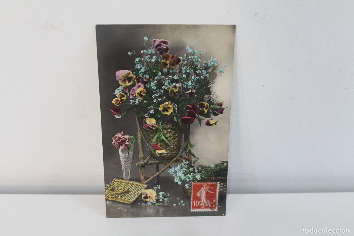 Postales: POSTAL ANTIGUA FRANCIA BODEGON DE FLORES Y CESTO N&ordm; 113/13 CIRCULADA 1913