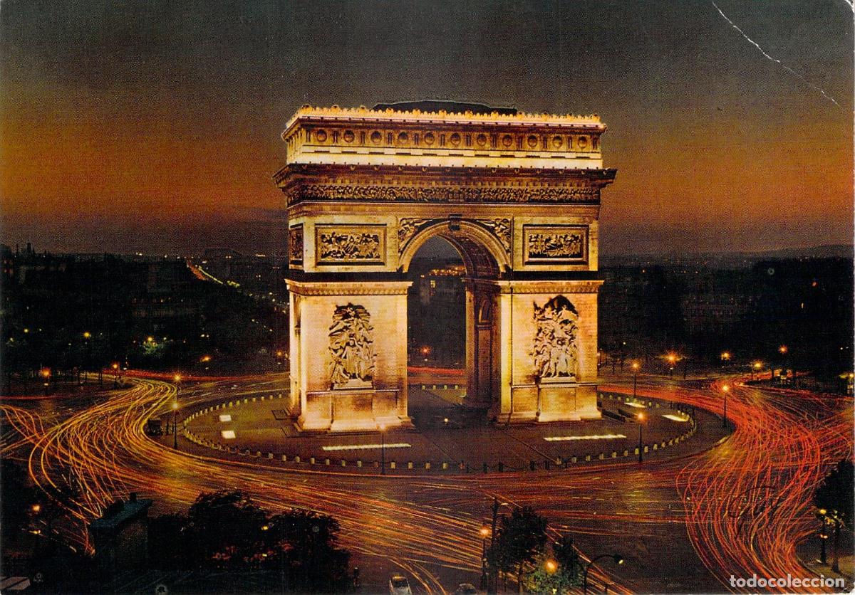Postales: Postal del Arco del Triunfo de Par&iacute;s iluminado de noche