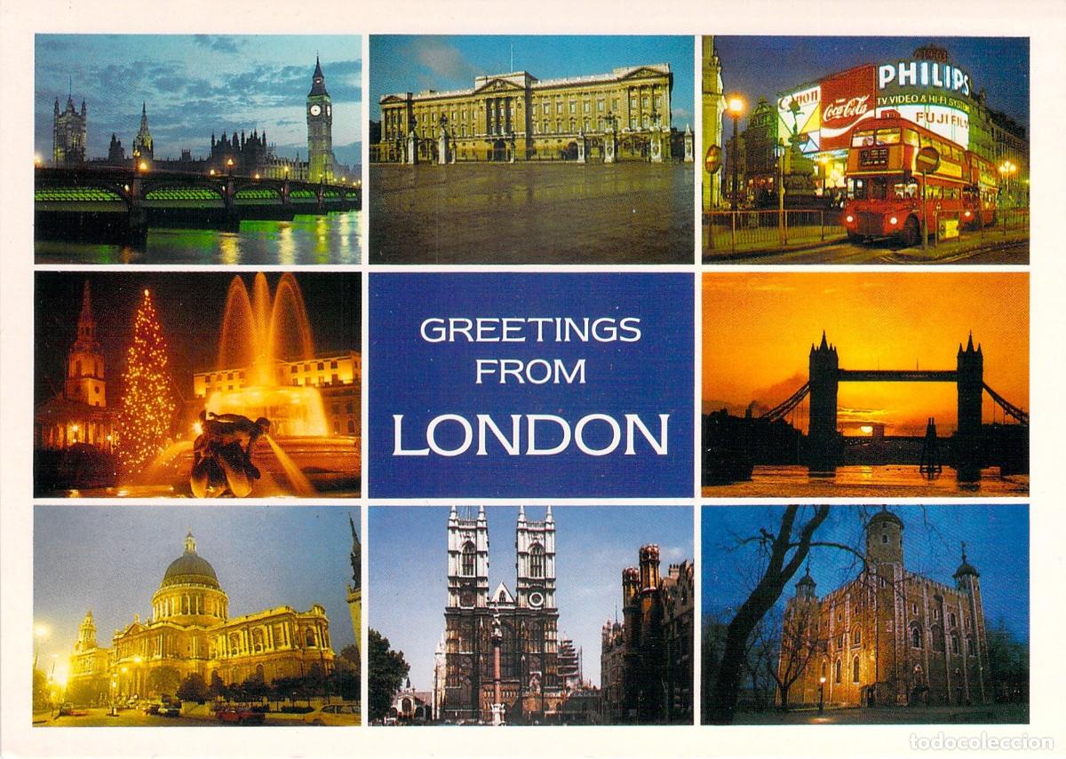 Postales: Postal de Londres con vistas m&uacute;ltiples de monumentos famosos
