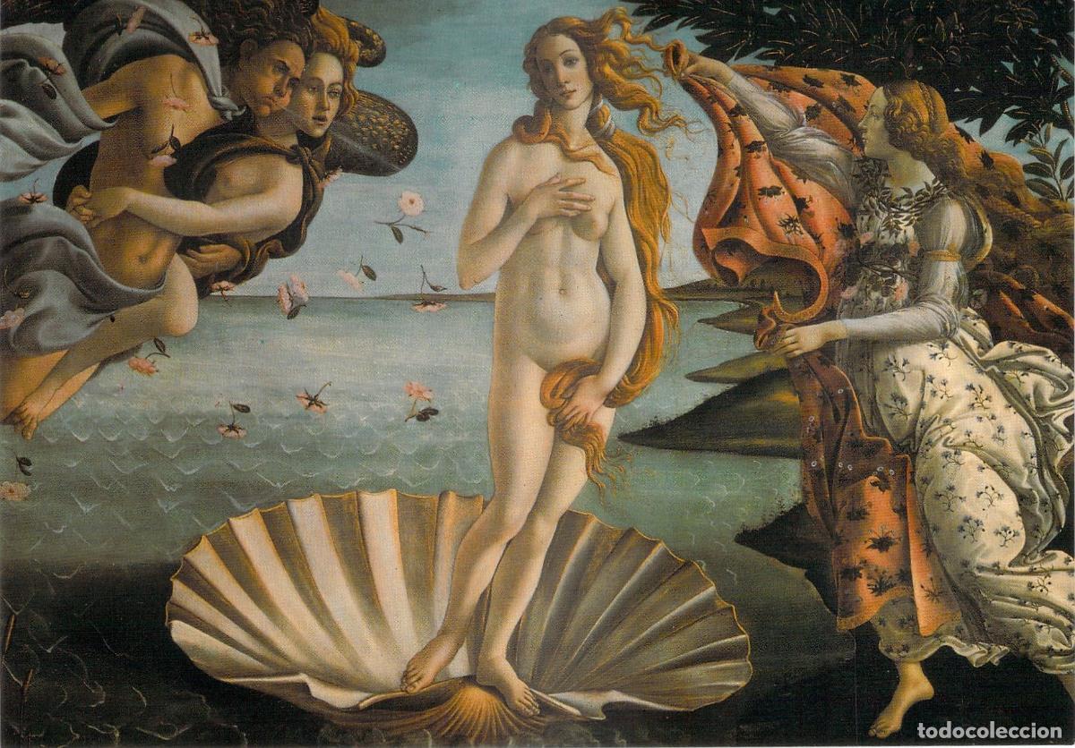 Postales: Postal El Nacimiento de Venus de Sandro Botticelli en la Galer&iacute;a Uffizi