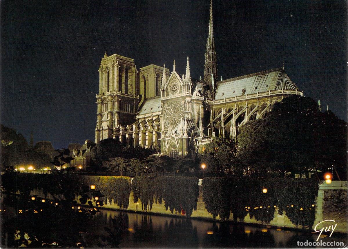 Postales: Postal de la Catedral de Notre-Dame en Par&iacute;s de noche
