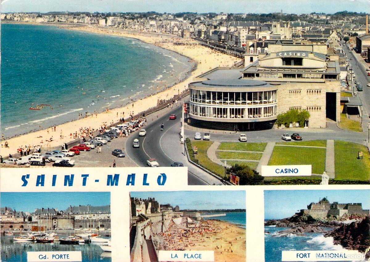 Postales: Postal de Saint-Malo Casino y Playa de Rochebonne en Breta&ntilde;a
