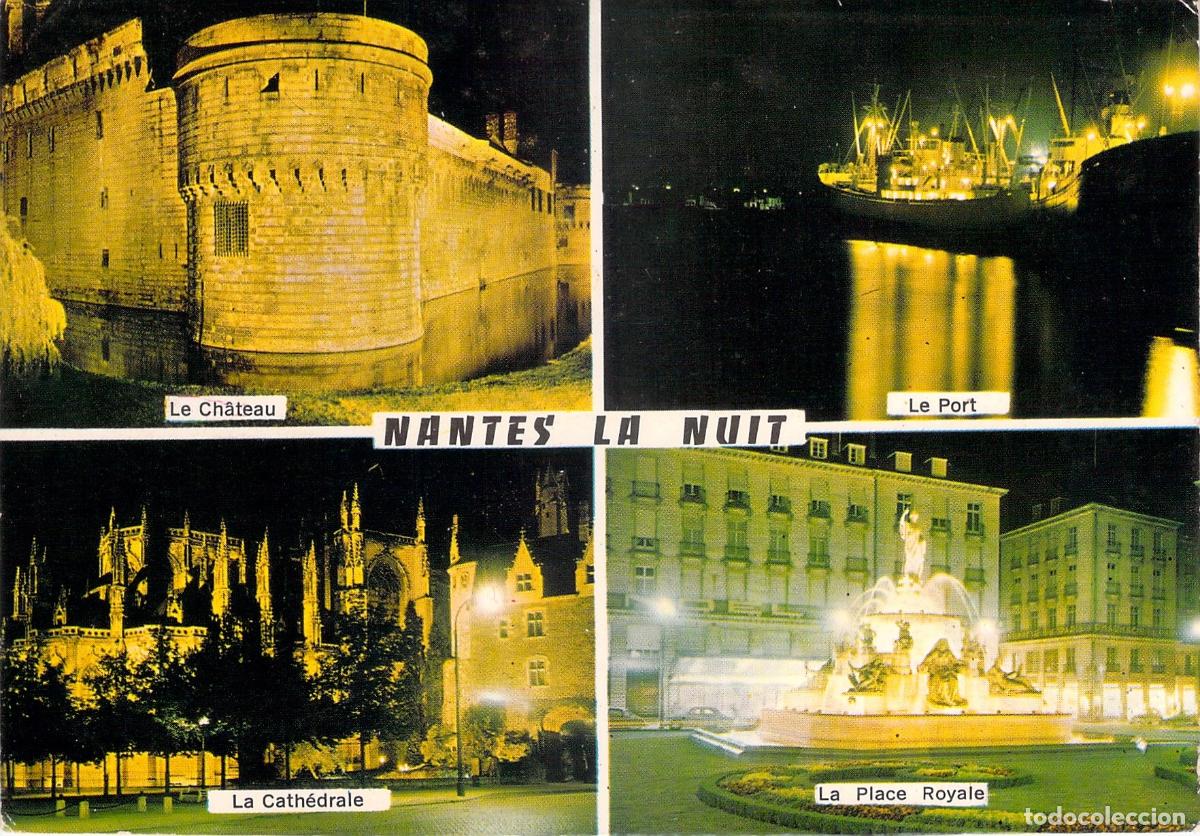 Postales: Postal de Nantes de noche, vistas de la ciudad iluminada