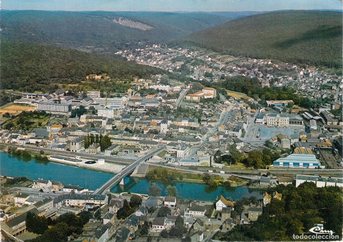 Postales: Postal de vista a&eacute;rea de Nouzonville y el r&iacute;o Mosa en las Ardenas