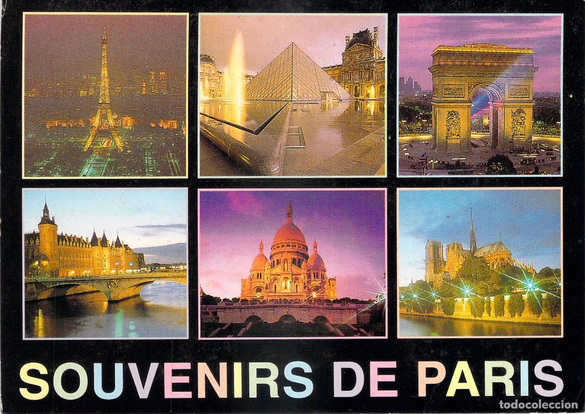 Postales: Postal de recuerdos de Par&iacute;s con m&uacute;ltiples monumentos