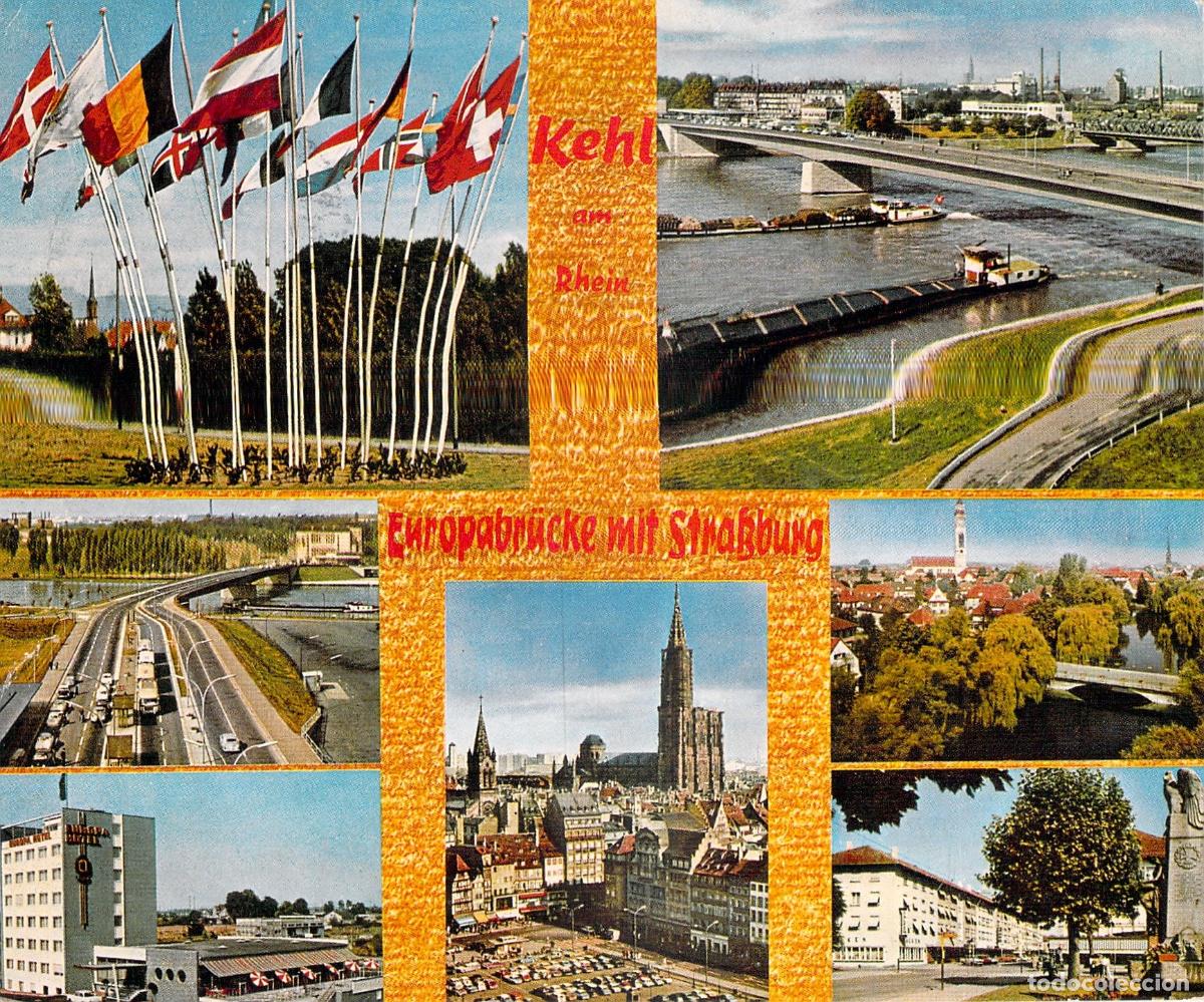 Postales: Postal de Kehl am Rhein con vistas al puente de Europa y Estrasburgo