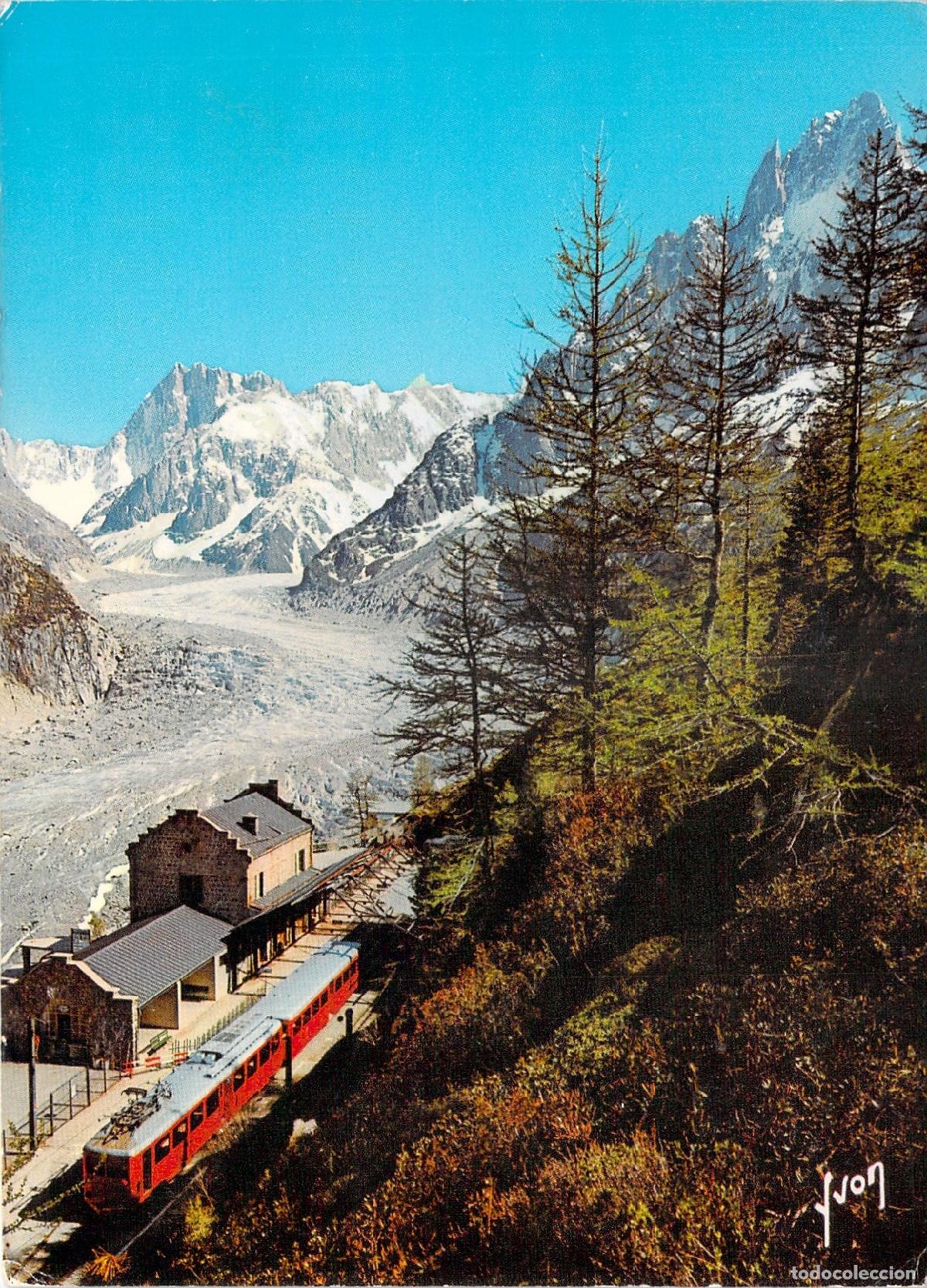 Postales: Postal de la estaci&oacute;n de tren del Montenvers y el glaciar Mer de Glace