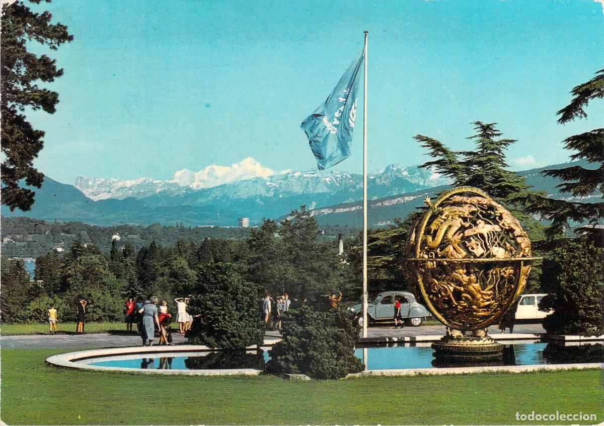 Postales: Postal de Ginebra, Parque de la ONU y Mont Blanc, Suiza
