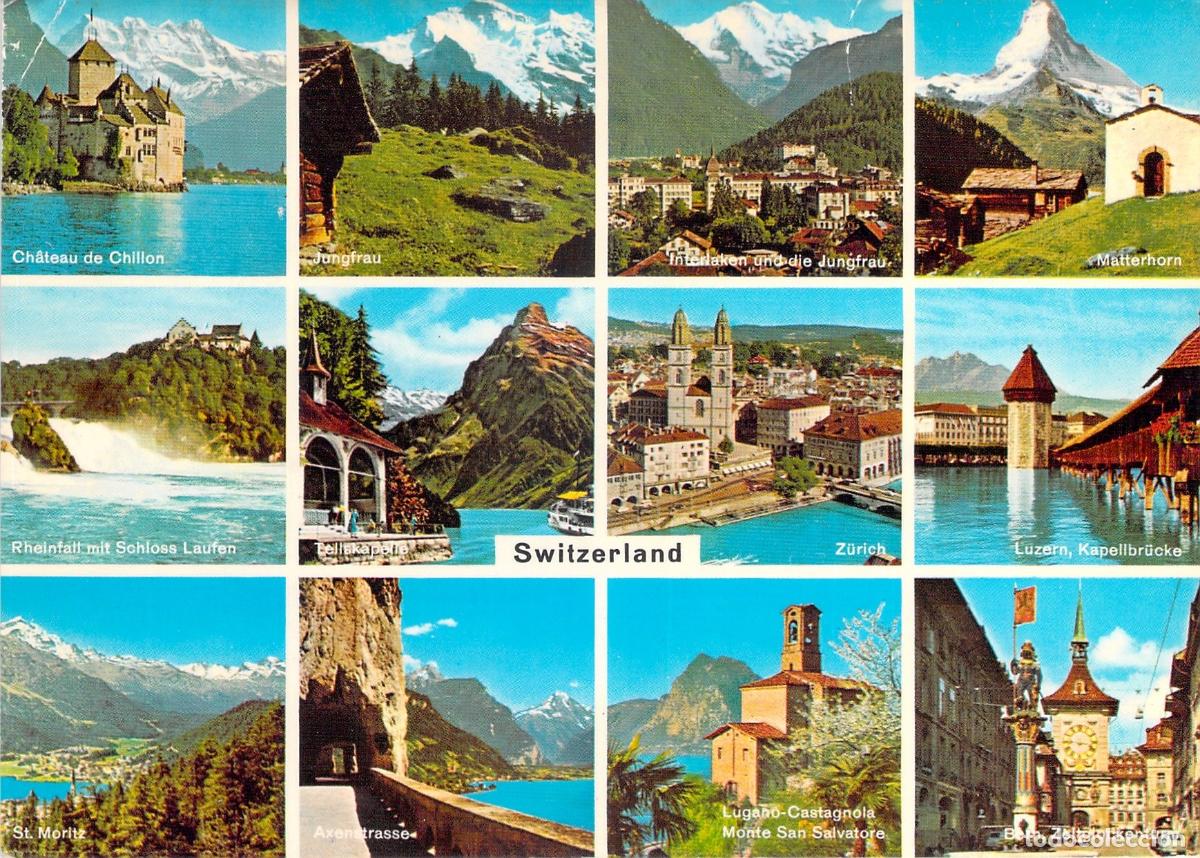 Postales: Postal de paisajes y monumentos de Suiza