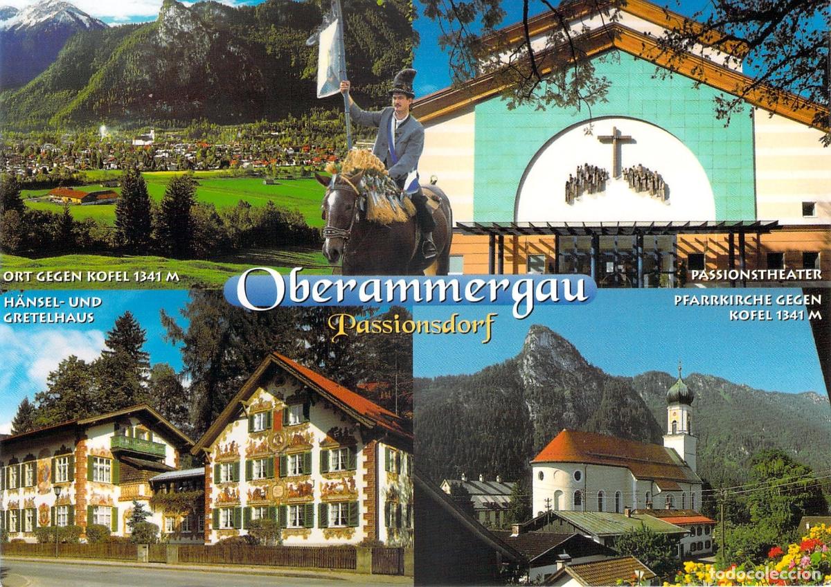 Cartoline: Postal de Oberammergau Baviera con vistas m&uacute;ltiples y arquitectura tradicional