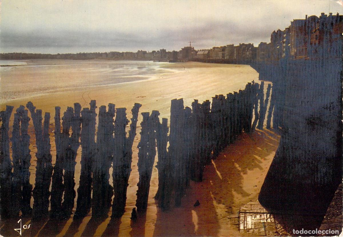 Cartoline: Postal de la playa de Saint-Malo con efecto de sol en el Sillon