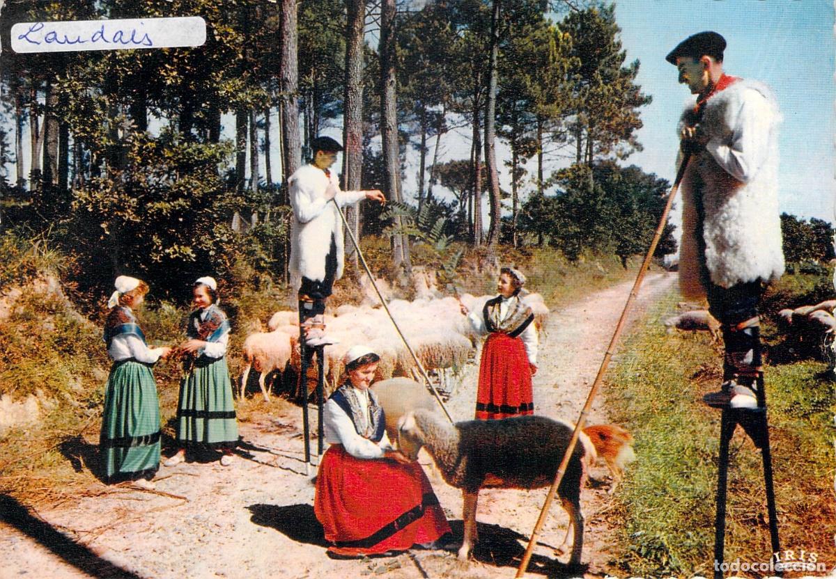 Cartoline: Postal de pastores sobre zancos en la regi&oacute;n de las Landas