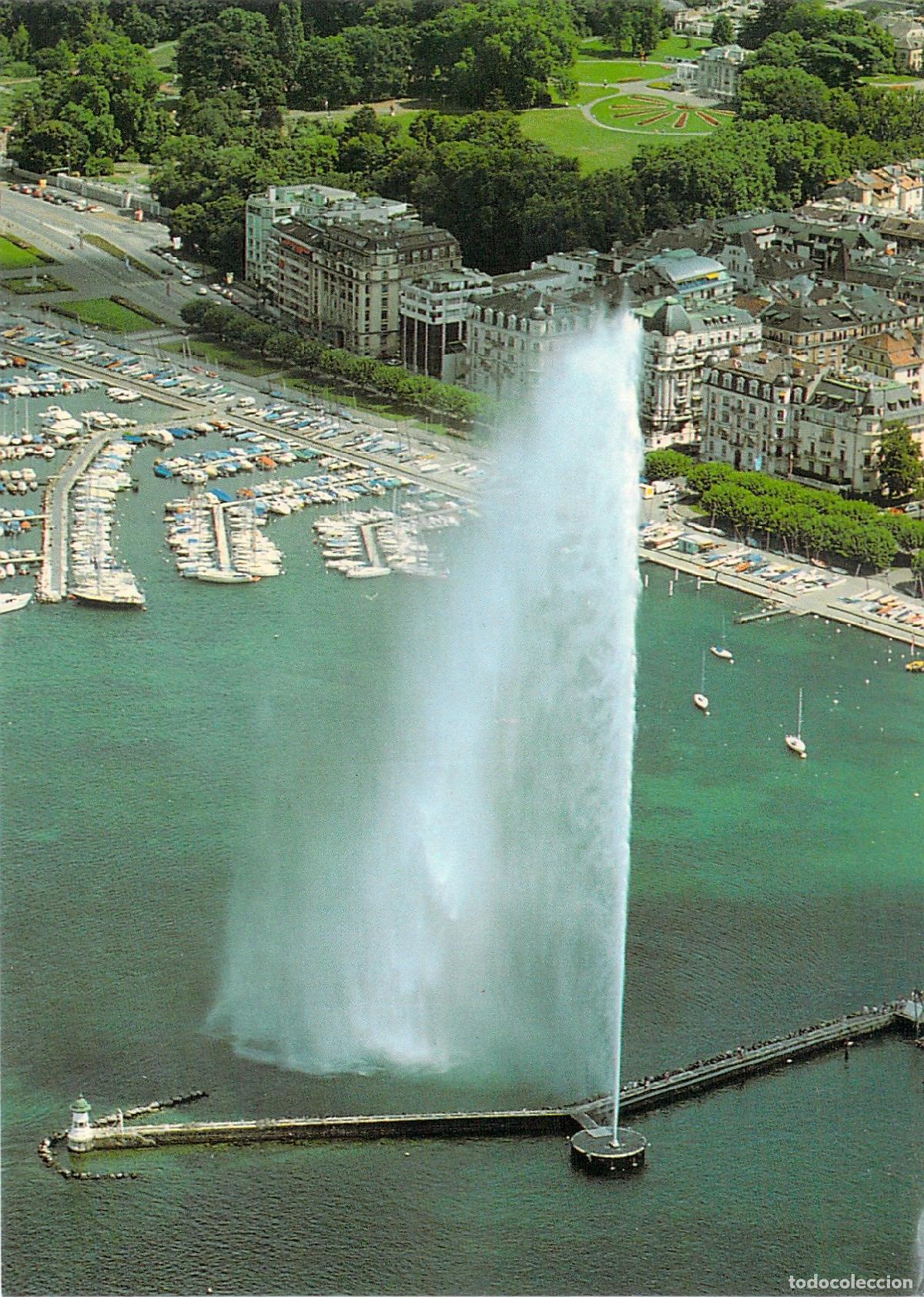 Postales: Postal de Ginebra con el famoso Jet d'Eau en el Lago Leman