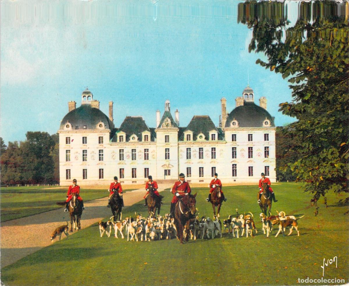 Postales: Postal del Castillo de Cheverny con Escena de Caza
