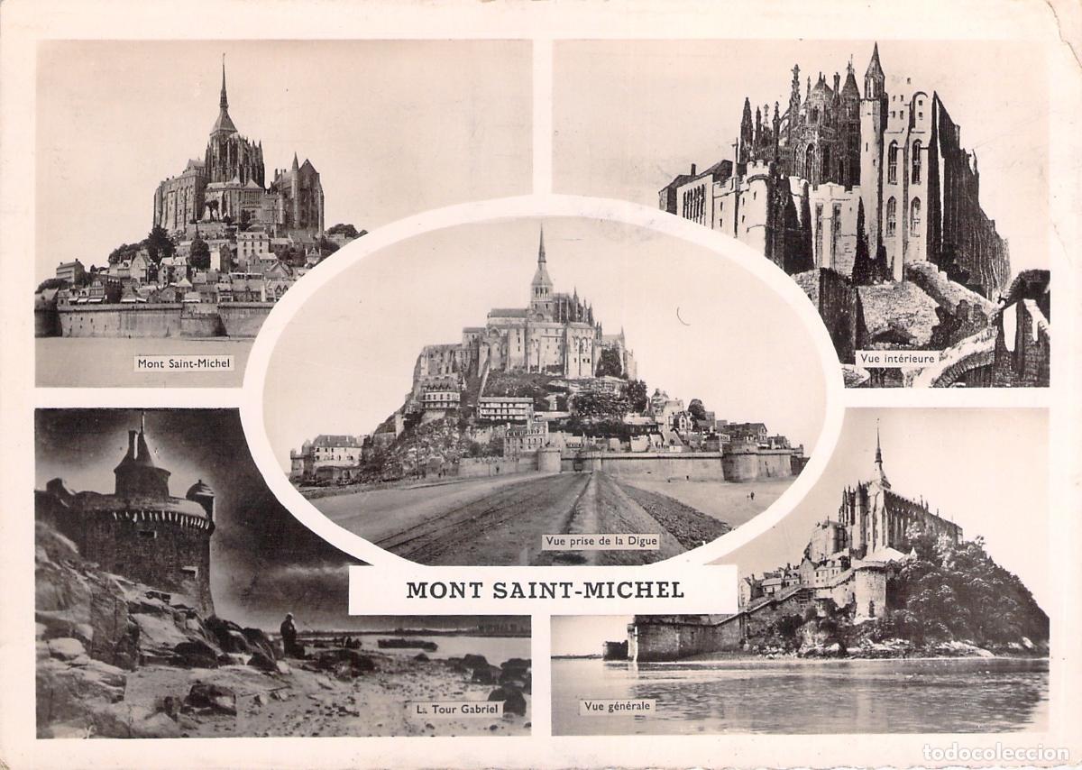 Postkarten: Postal de Mont Saint-Michel, Francia, vista m&uacute;ltiple de la abad&iacute;a