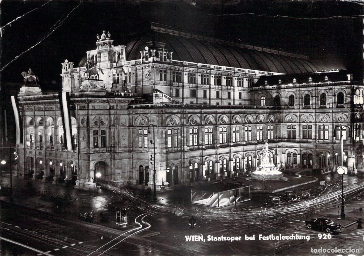 Postkarten: Postal de la &Oacute;pera Estatal de Viena iluminada de noche