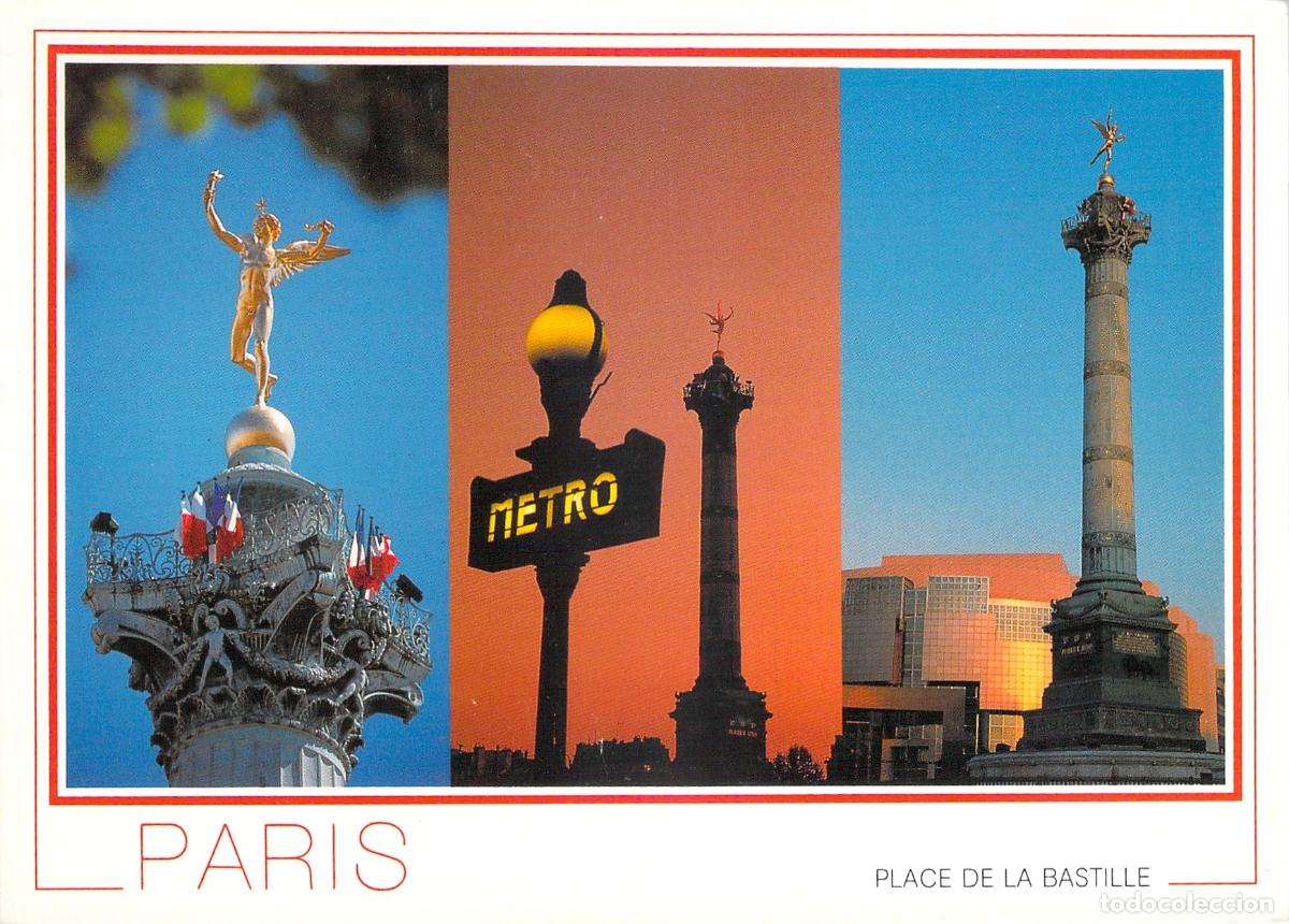 Postales: Postal de la Place de la Bastille y la Columna de Julio en Par&iacute;s
