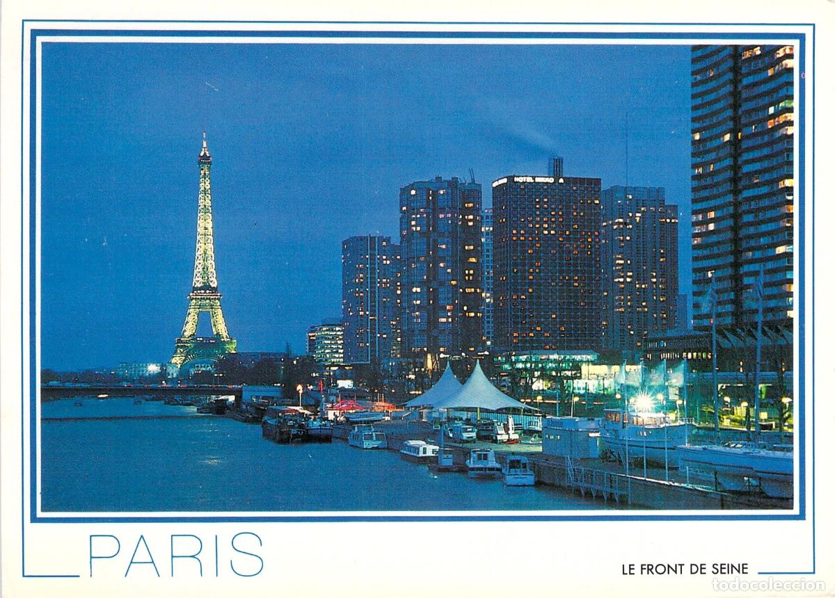 Postales: Postal de Par&iacute;s con la Torre Eiffel y el Front de Seine de Noche