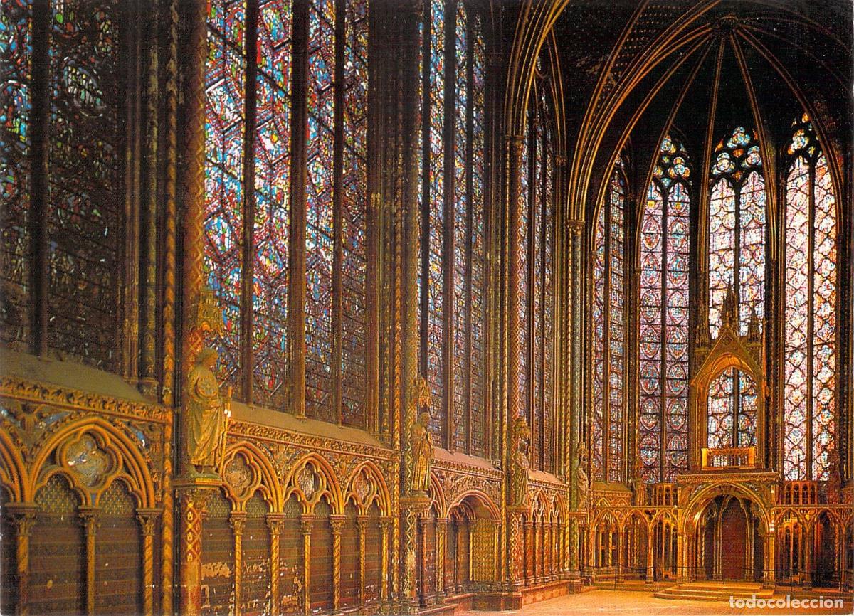 Postales: Postal de la Sainte-Chapelle de Par&iacute;s, interior con vidrieras
