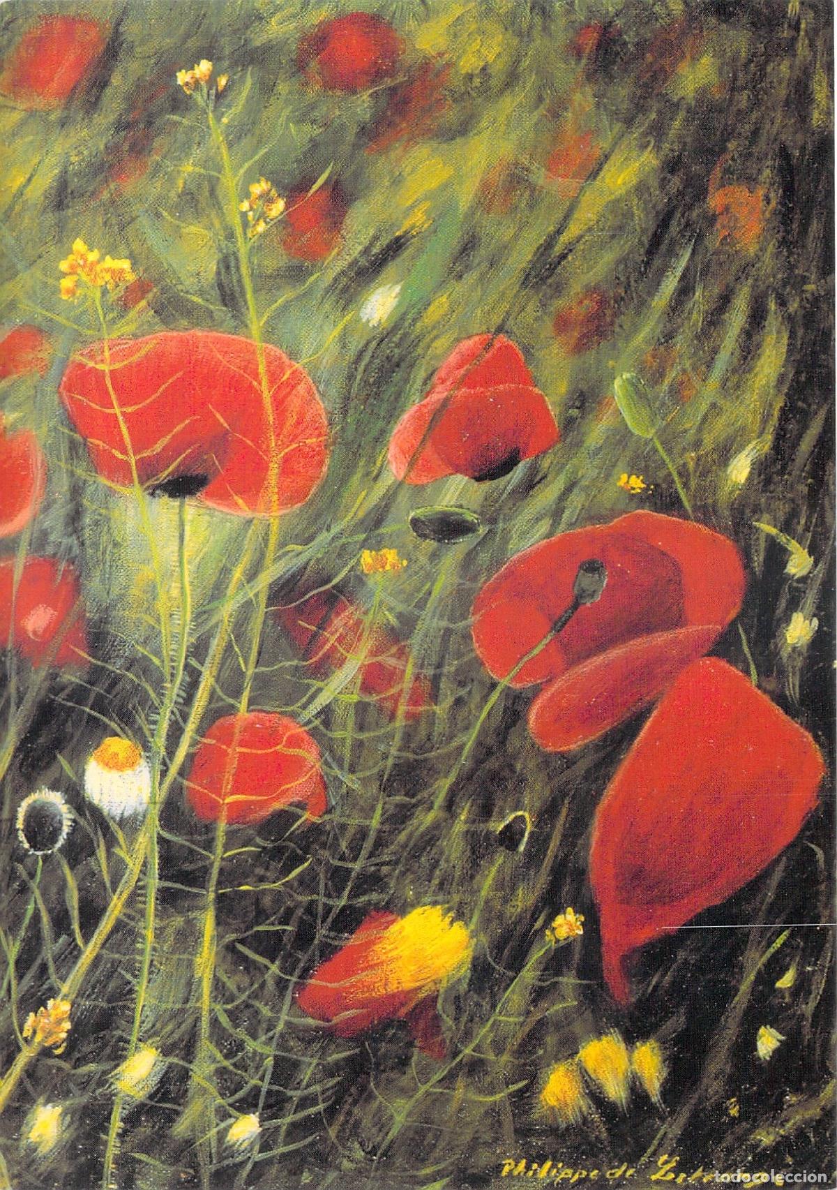 Postales: Postal con pintura de amapolas por Philippe de Lestrange - Foto 1