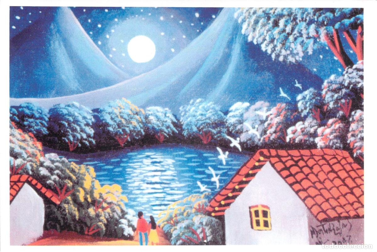 Postales: Postal con pintura art&iacute;stica de paisaje nocturno