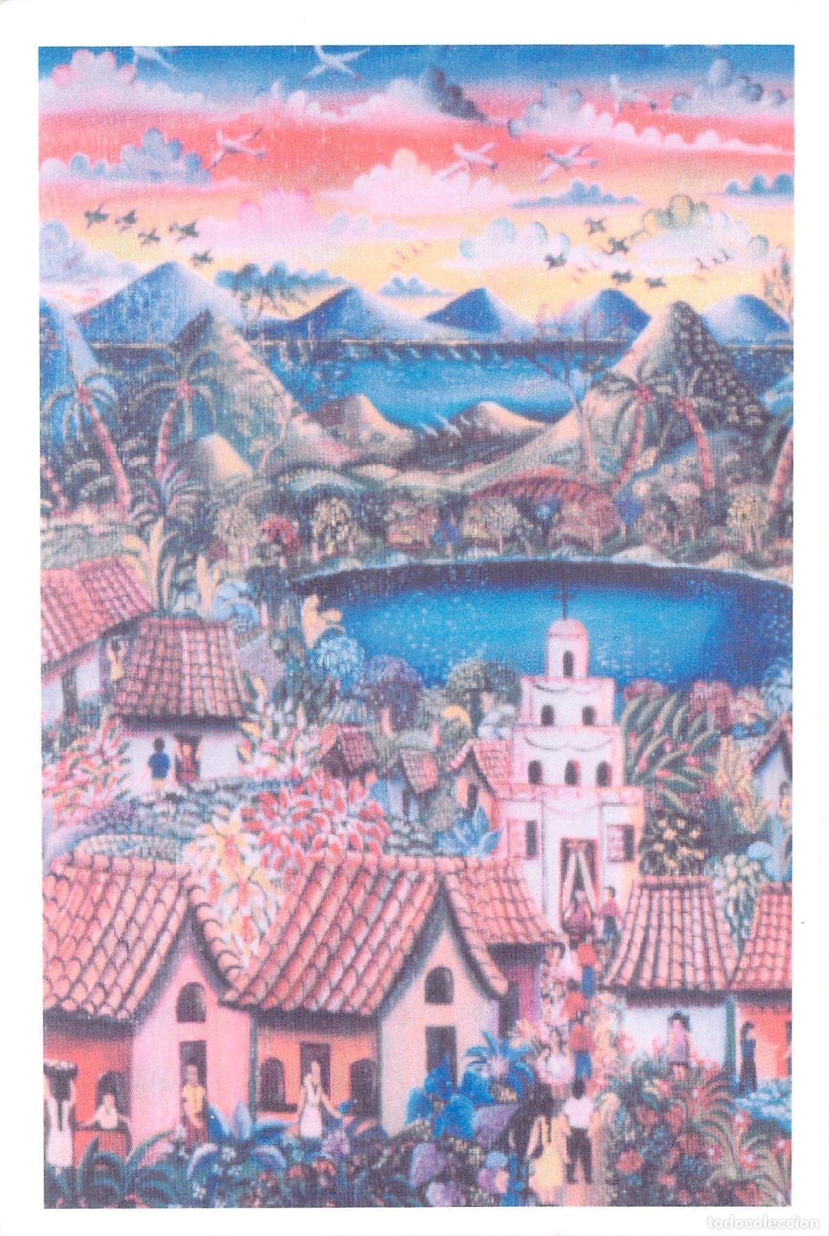 Postales: Postal de arte con paisaje de pueblo para la asociaci&oacute;n Nos Petits Fr&egrave;res et S&oelig;urs