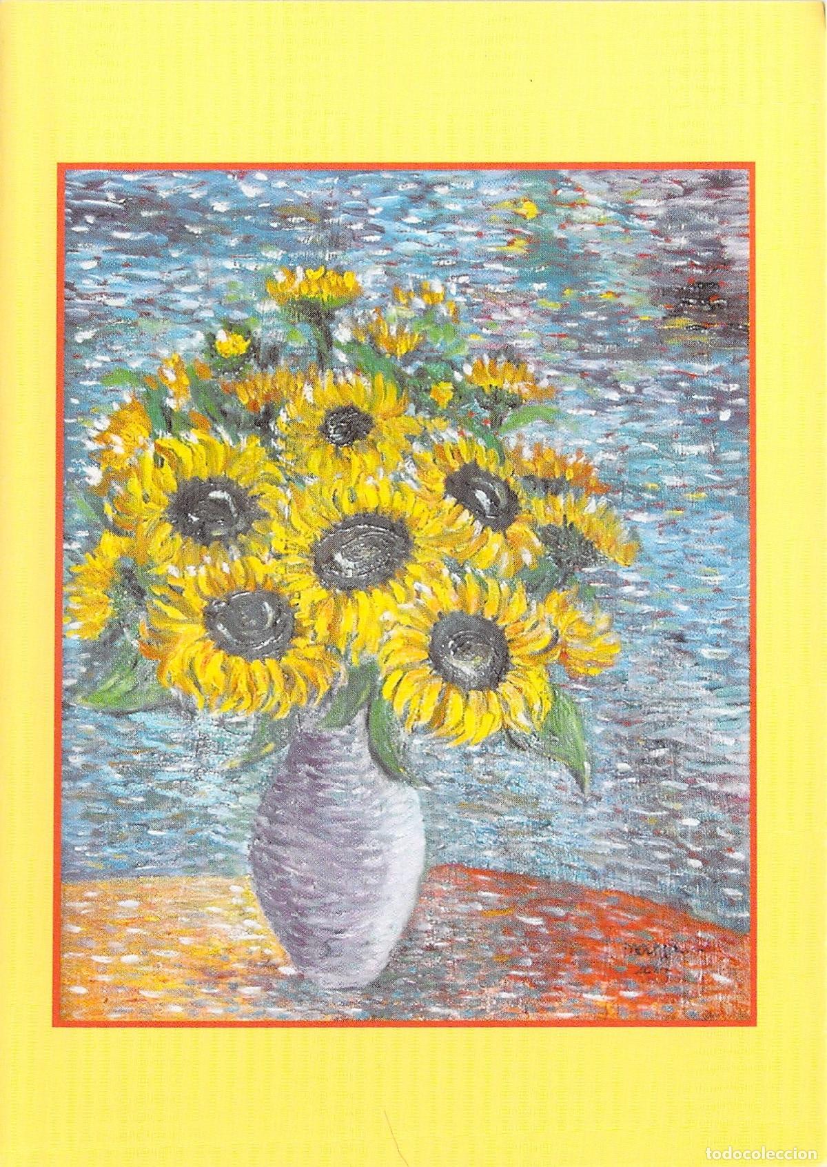 Postales: Postal con pintura de girasoles para Villages du Monde pour Enfants