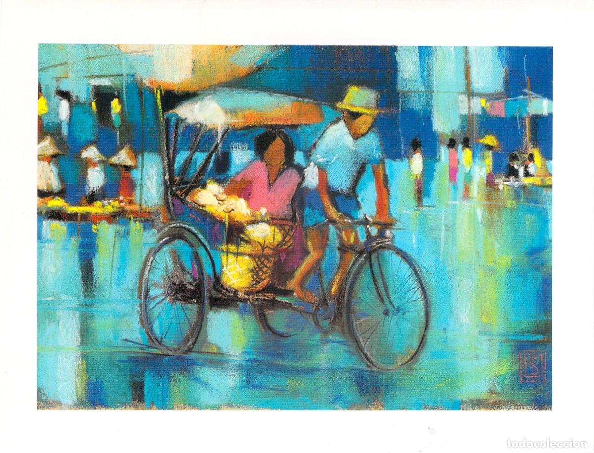 Postales: Postal de arte con ilustraci&oacute;n de rickshaw de Chou Sundara