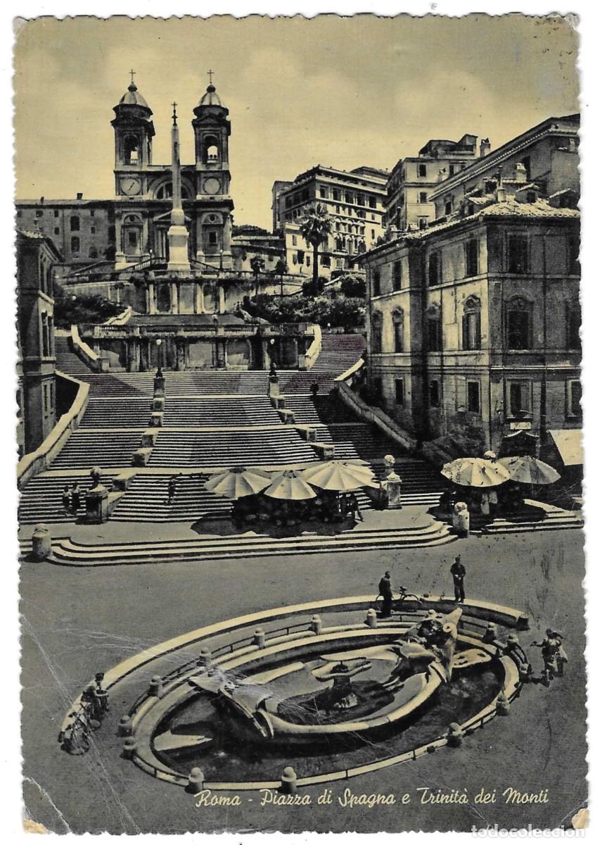 Postales: Postal Italia. Roma. La Plaza de Espa&ntilde;a y la Iglesia de la Trinidad de los Montes. ref. 7-ita476
