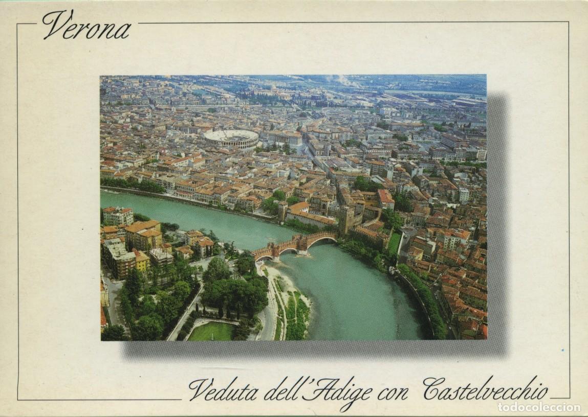 Postales: N&ordm; 210/A-VERONA. Italia. Vista a&eacute;rea del Adige con Castelvecchio. Sin circular. EDIZIONI ANCORA