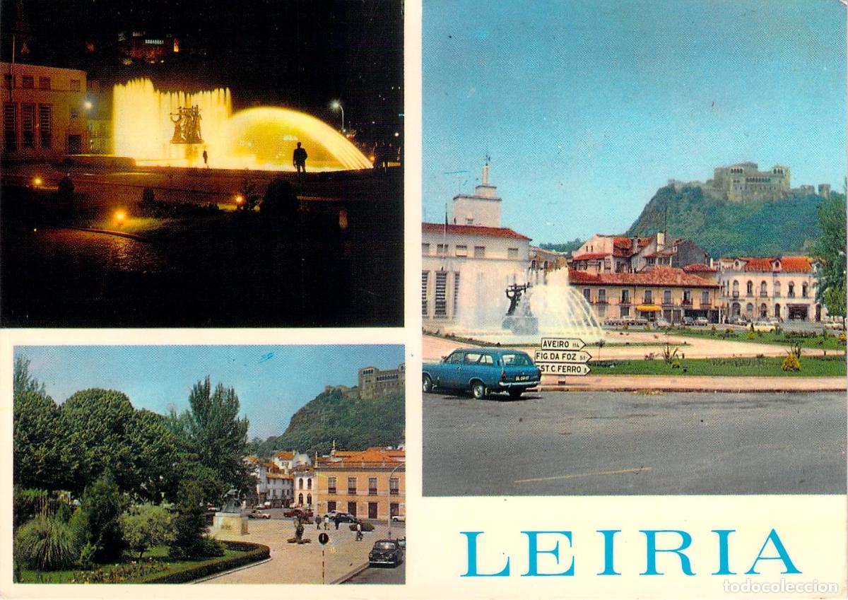 Postales: Postal de Leiria, Portugal - Vistas de la Fuente Luminosa y el Castillo