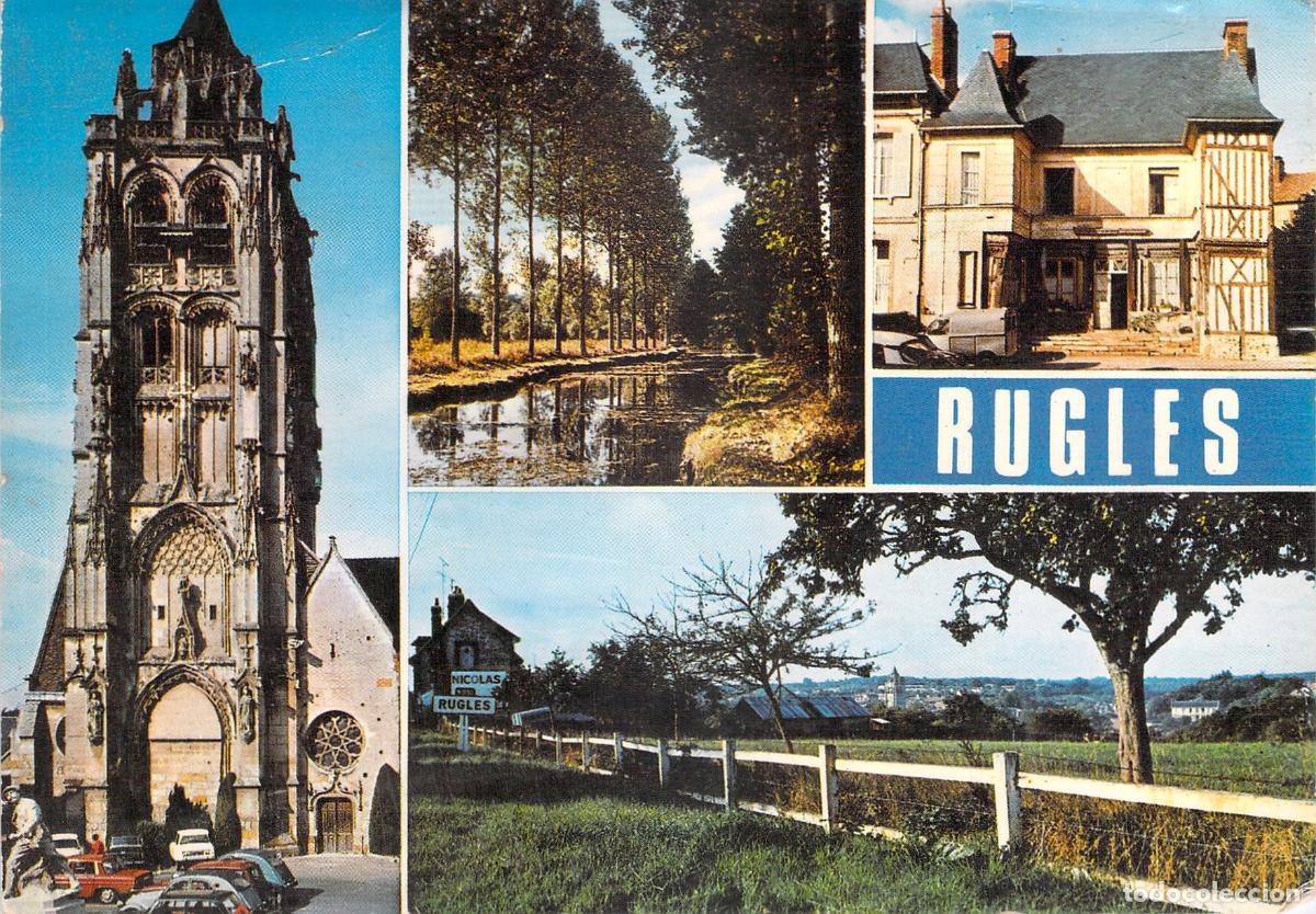 Postales: Postal de vistas panor&aacute;micas y monumentos de Rugles, Francia