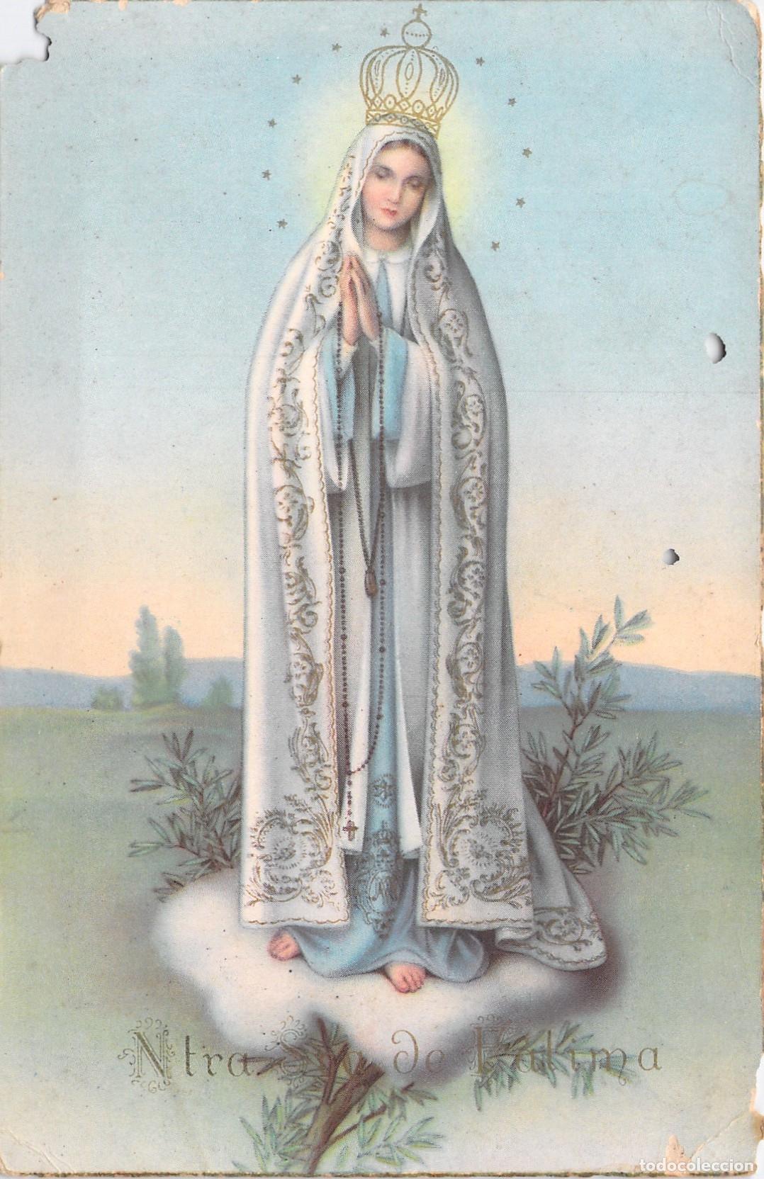 Postales: Postal de Nuestra Se&ntilde;ora de F&aacute;tima, representaci&oacute;n religiosa