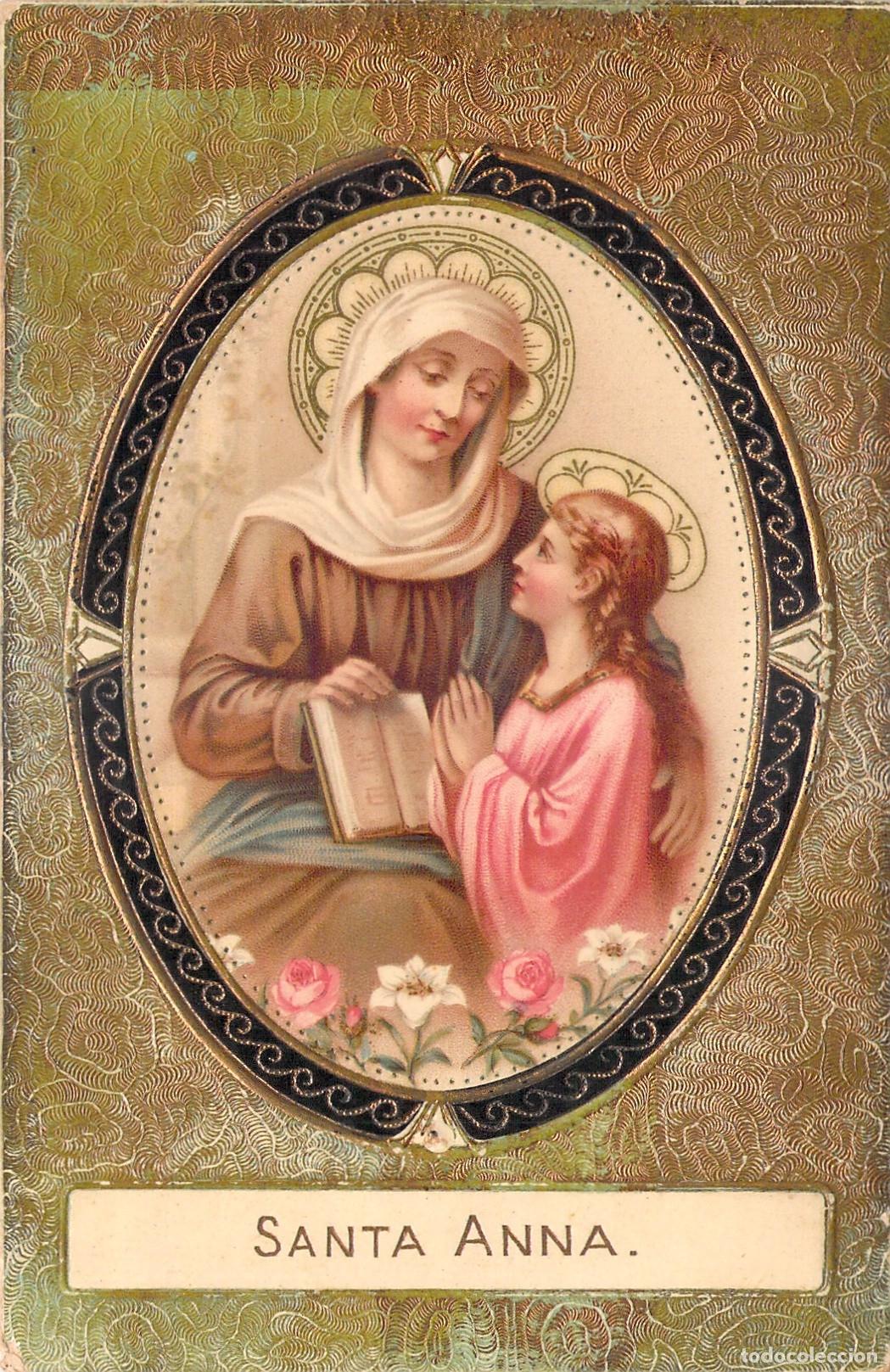 Postales: Postal de Santa Ana con la Virgen Mar&iacute;a, dise&ntilde;o ornamental