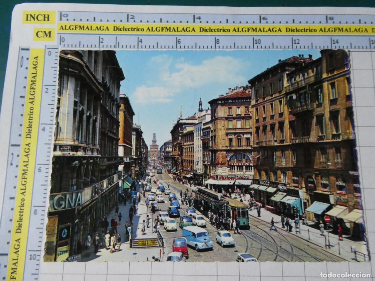 Postales: POSTAL DE ITALIA. MIL&Aacute;N MILANO VIA OREFICI TRANV&Iacute;A FIAT 600. 265