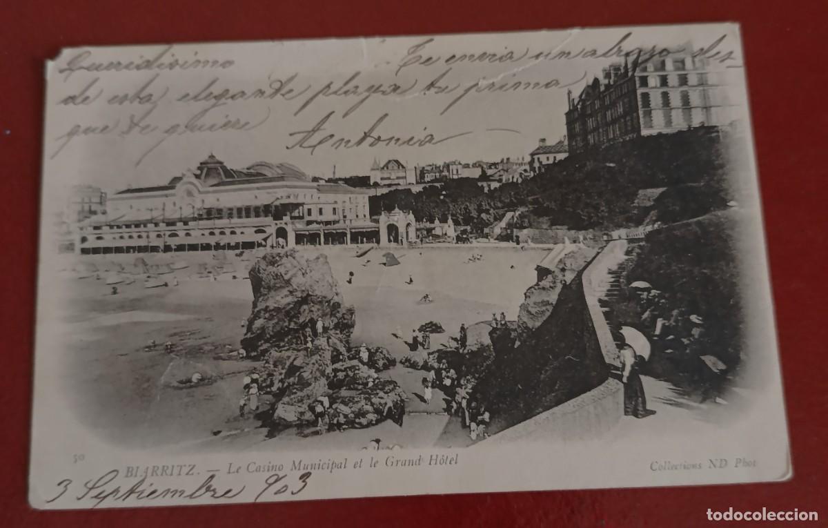 Postales: CASINO MUNICIPAL Y GRAN HOTEL JUNTO A LA PLAYA - BIARRITZ - FRANCIA 1903